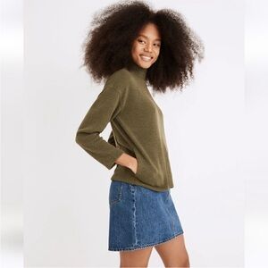 Madewell Sage Green Mockneck turtleneck button back Sweater with pockets